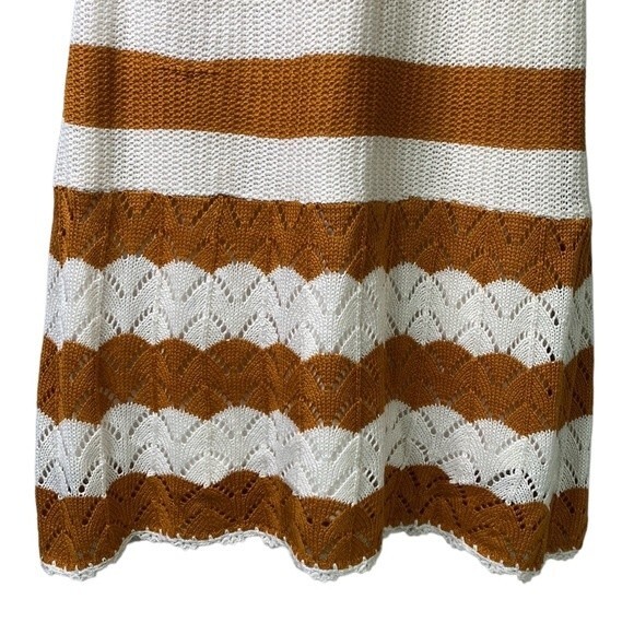 BCBG Sweater Halter Dress in Ivory & Caramel Spice Crochet Knit Stripe Lined - Picture 7 of 16